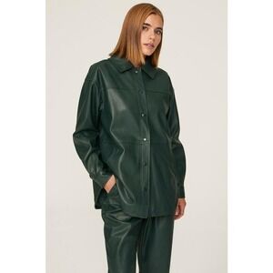 Love Whit Faux Leather Shacket Shirt Jacket Green Size S Snap Front Collared